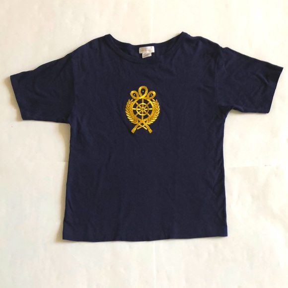 Tara Vanessa ONE SIZE (XL) T-shirt Dark Blue Navy & Gold 4 Crystal Embellished - Picture 1 of 7